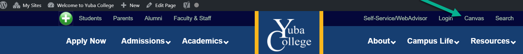 Canvas link on Yuba College Home Page