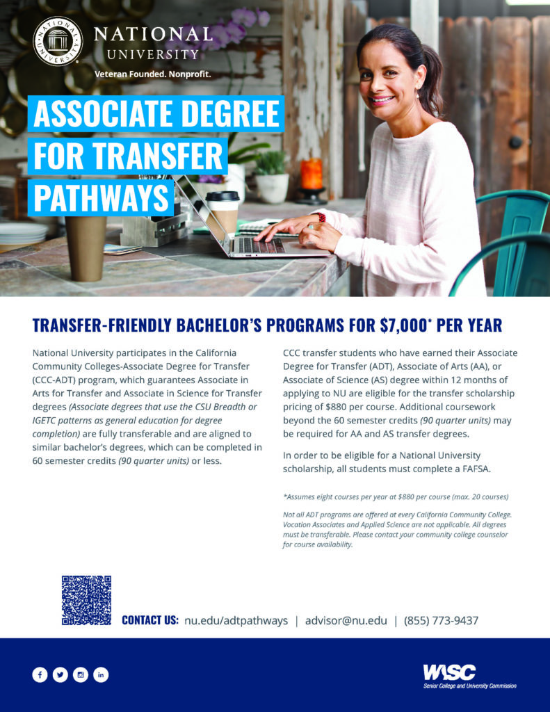 National University offers transfer friendly Bachelor's Degree programs for community college transfer students.