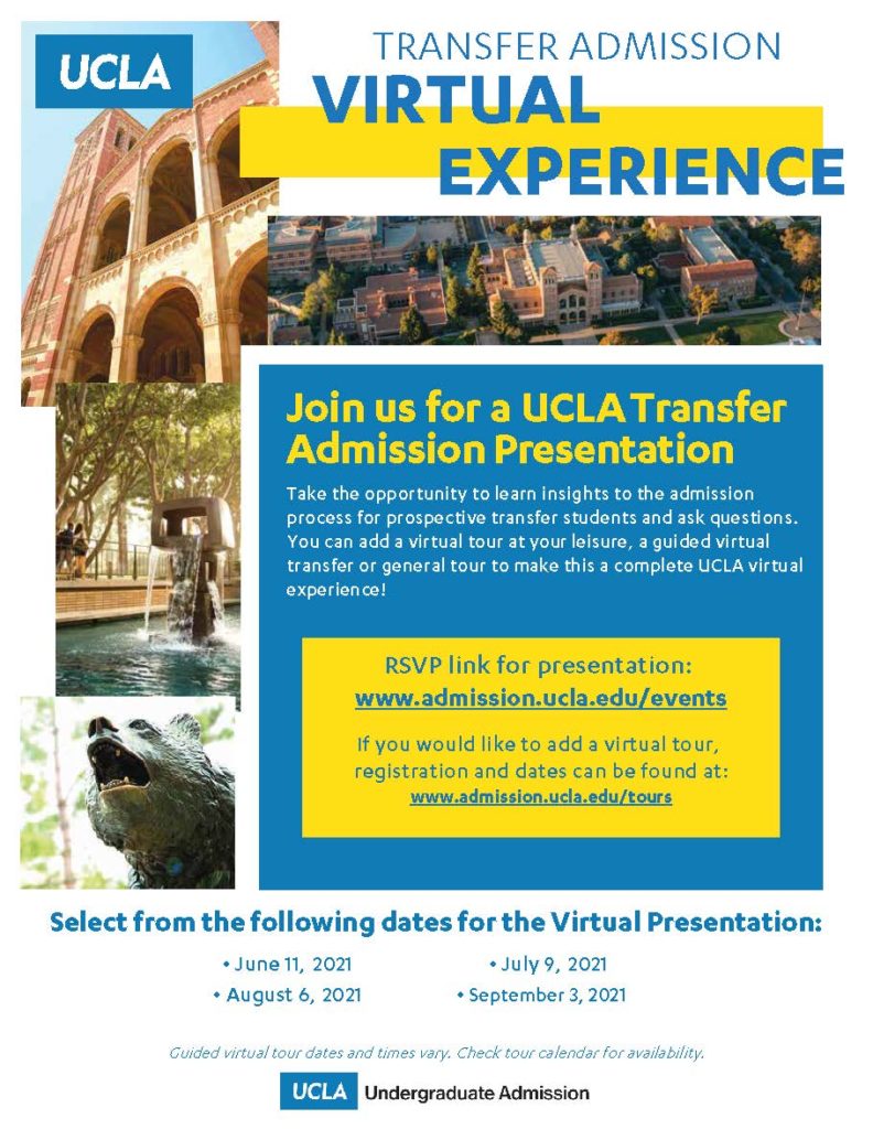 UCLA Transfer Admission Presentation Announcement for Summer 2021