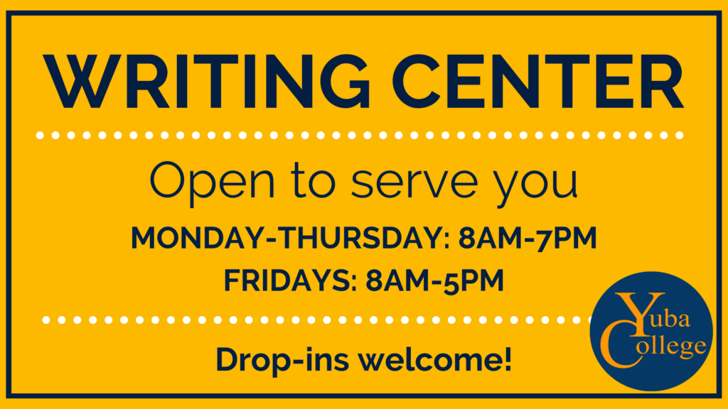 The WLDC Writing Center is open to serve you Monday through Thursday, 8am to 7pm and Fridays from 8am to 5pm. Drop-ins are welcome!