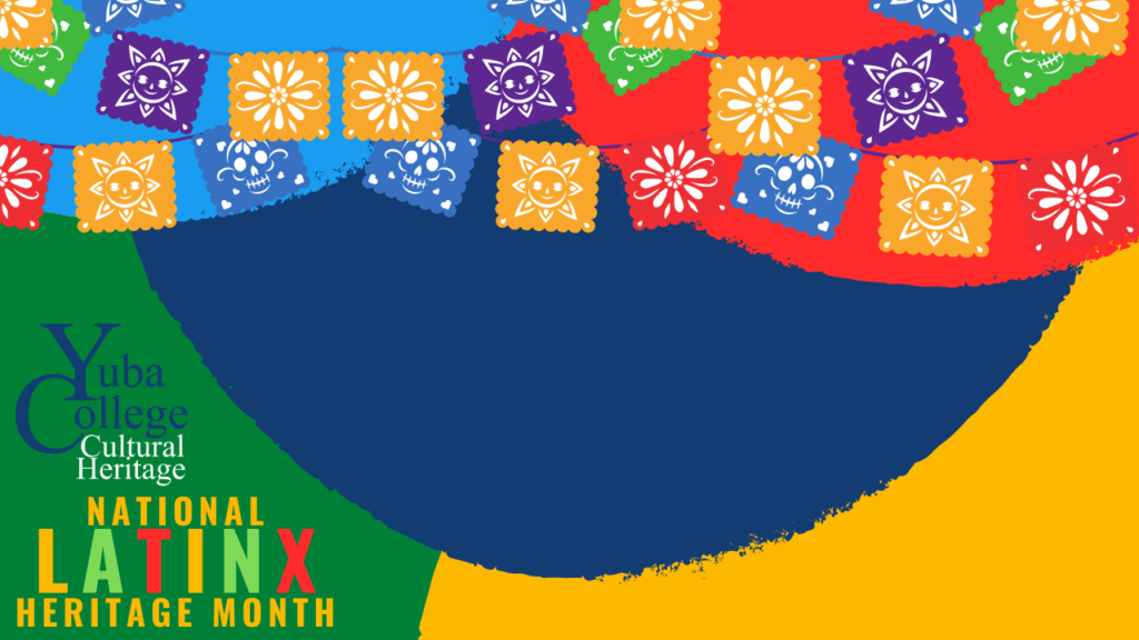 Zoom Background for Latinx (Hispanic) Heritage Month depicting flags and various colors